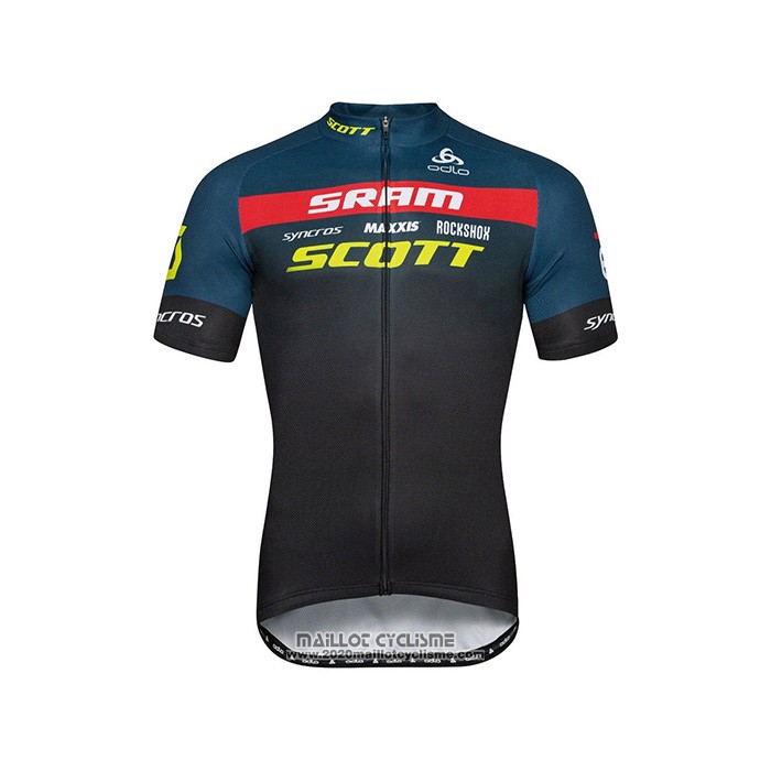 2022 Maillot Cyclisme Scott Sram Noir Bleu Manches Courtes et Cuissard